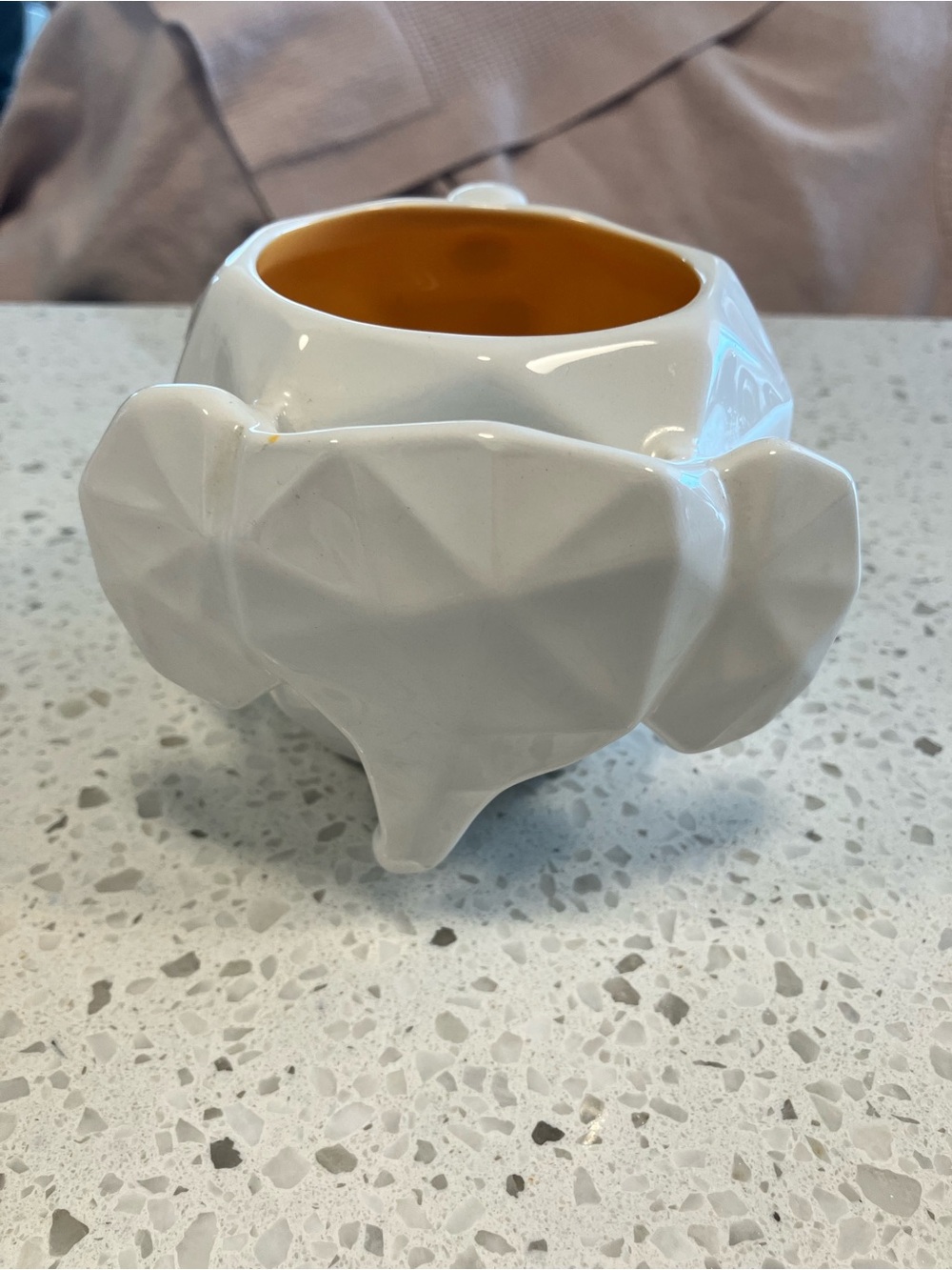 Ceramic Elephant Mug with slot to hold teabag -White with Orange Interior